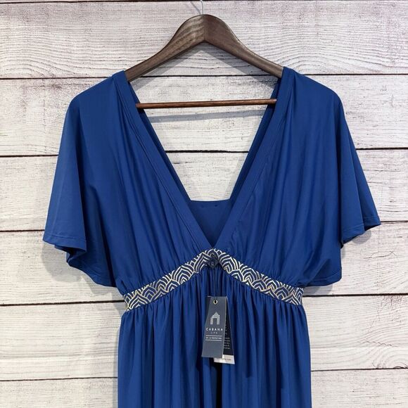 Cabana Life Blue Flutter Sleeve Maxi Dress Large Boho Resort Cover Up UPF 50+ - Picture 4 of 11
